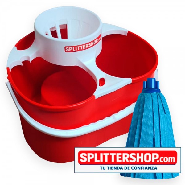 Cubo Fregona Doble Compartimento Splitter + Mocho de tiras – Agua Limpia y Sucia Separadas