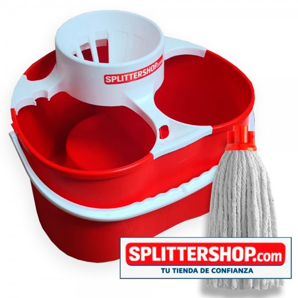 Cubo Fregona Doble Compartimento Splitter + Mocho – Agua Limpia y Sucia Separadas