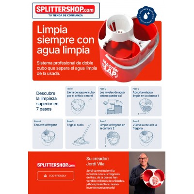 Cubo Fregona Doble Compartimento Splitter – Agua Limpia y Sucia Separadas + 3 Mochos de Algodon